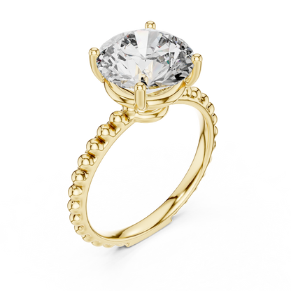 Bubble Beaded Band 3ct Round Cut Lab Grown Diamond Solitaire Engagement Ring