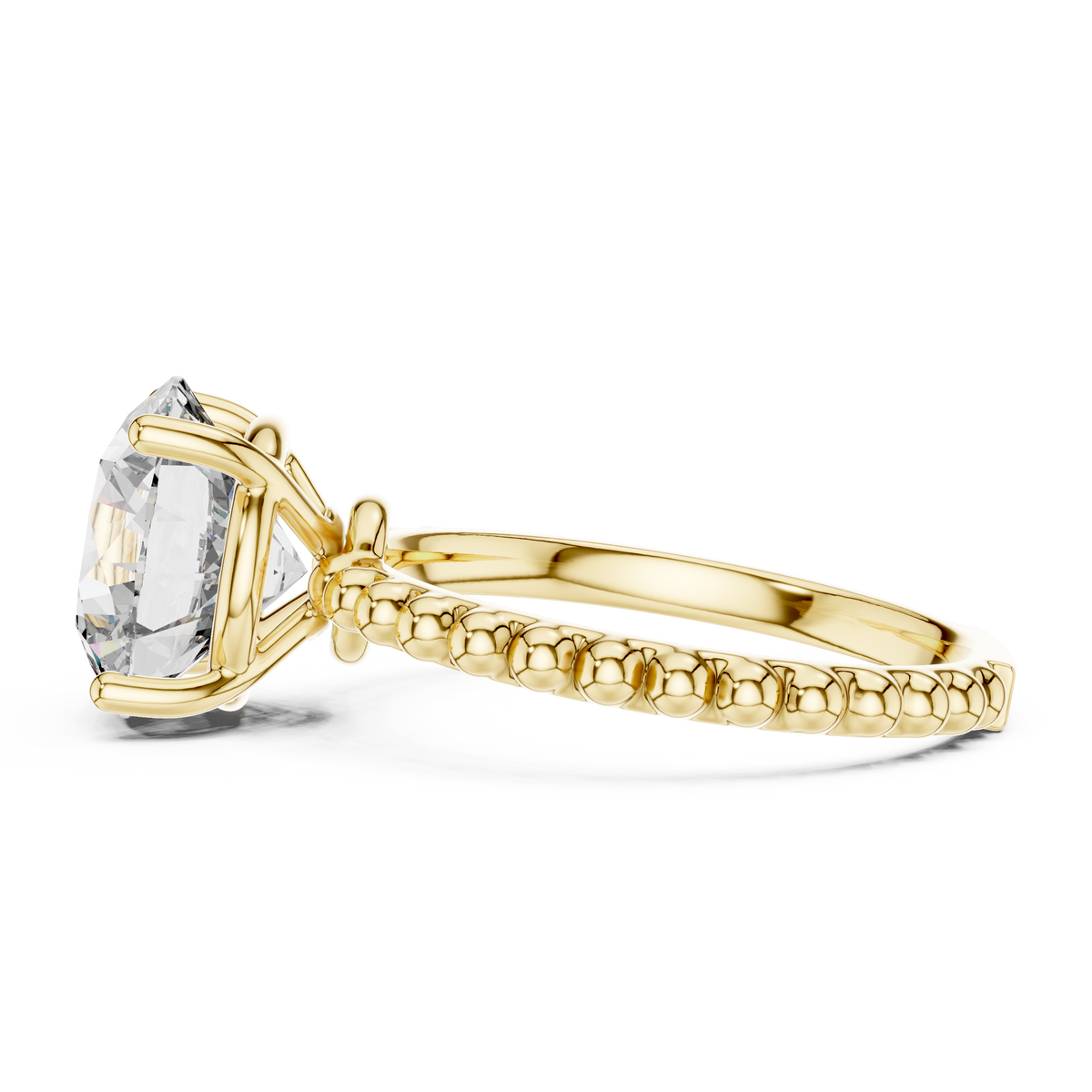 Bubble Beaded Band 3ct Round Cut Lab Grown Diamond Solitaire Engagement Ring