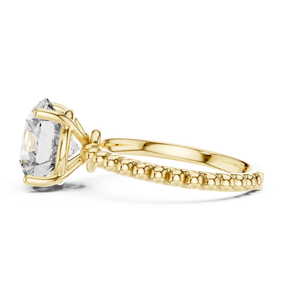 Bubble Beaded Band 3ct Round Cut Lab Grown Diamond Solitaire Engagement Ring