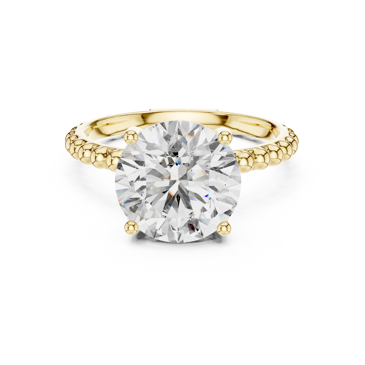 Bubble Beaded Band 3ct Round Cut Lab Grown Diamond Solitaire Engagement Ring