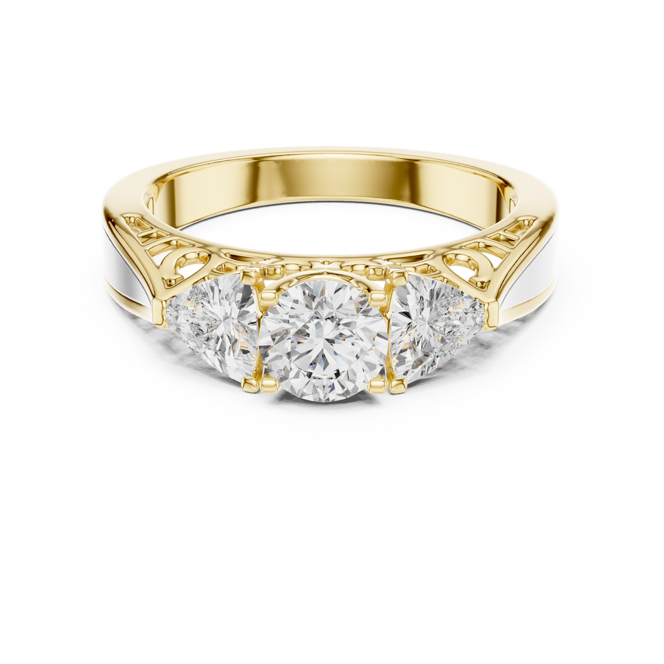 Three-Stone Trillion Cut Side Stone Lab Grown Diamond Engagement Ring with Filigree Gallery