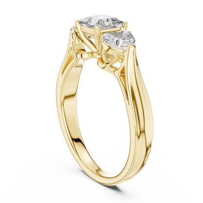 Princess Cut Center with Heart Side Stones Lab Grown Diamond Three-Stone Engagement Ring