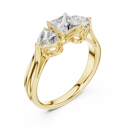 Princess Cut Center with Heart Side Stones Lab Grown Diamond Three-Stone Engagement Ring