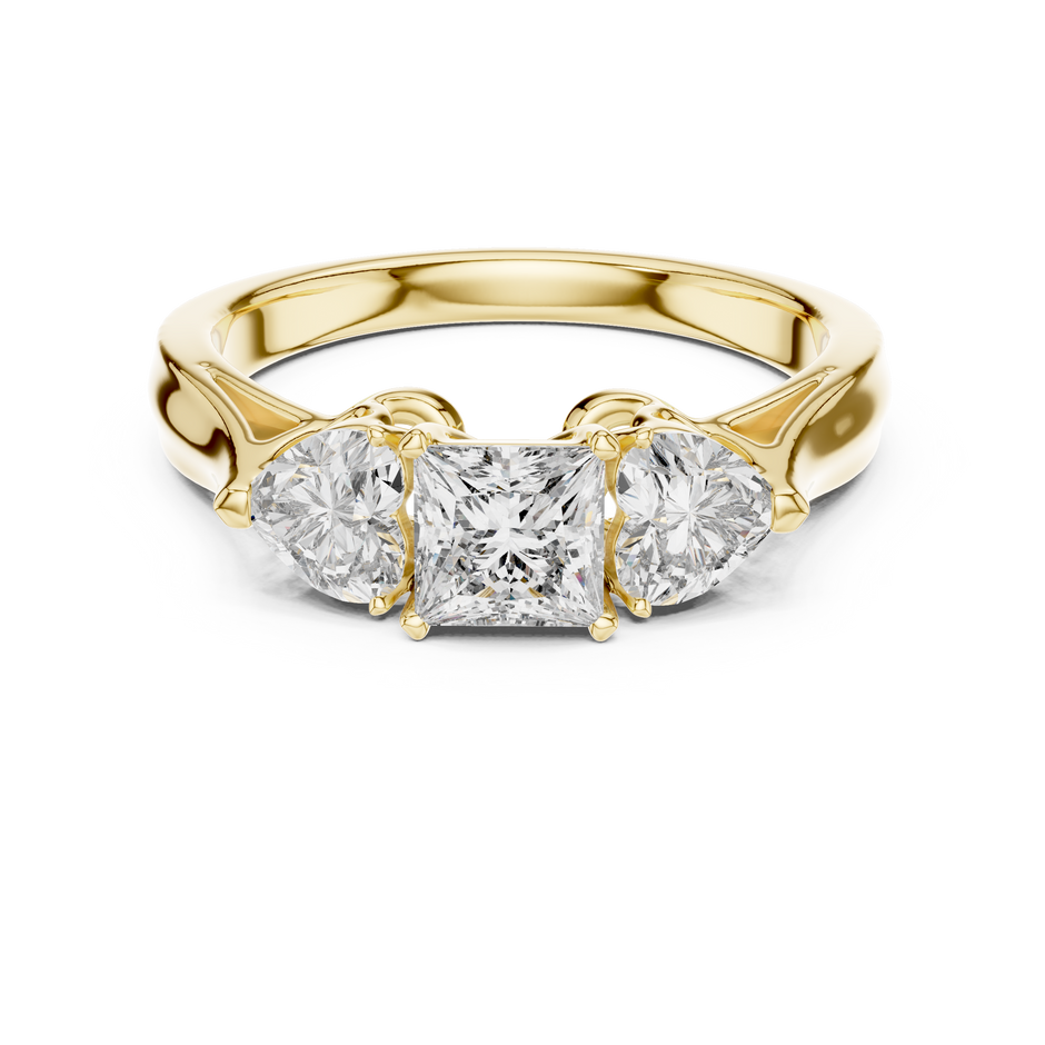Princess Cut Center with Heart Side Stones Lab Grown Diamond Three-Stone Engagement Ring