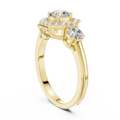 Geometric Halo Three-Stone Octagon Cut Lab Grown Diamond Engagement Ring