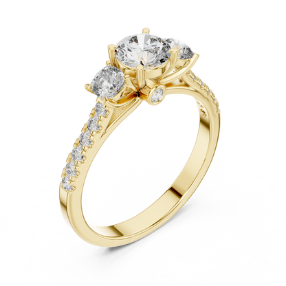 Three-Stone Round Cut Lab Grown Diamond Engagement Ring with Pavé Band