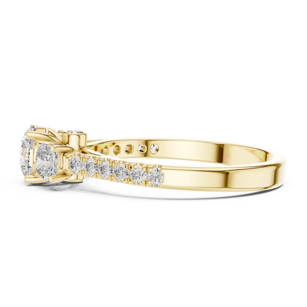 Three-Stone Round Cut Lab Grown Diamond Engagement Ring with Pavé Band