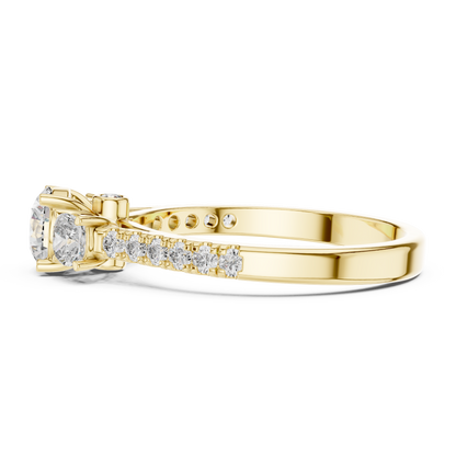 Three-Stone Round Cut Lab Grown Diamond Engagement Ring with Pavé Band