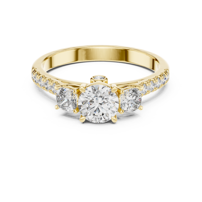 Three-Stone Round Cut Lab Grown Diamond Engagement Ring with Pavé Band
