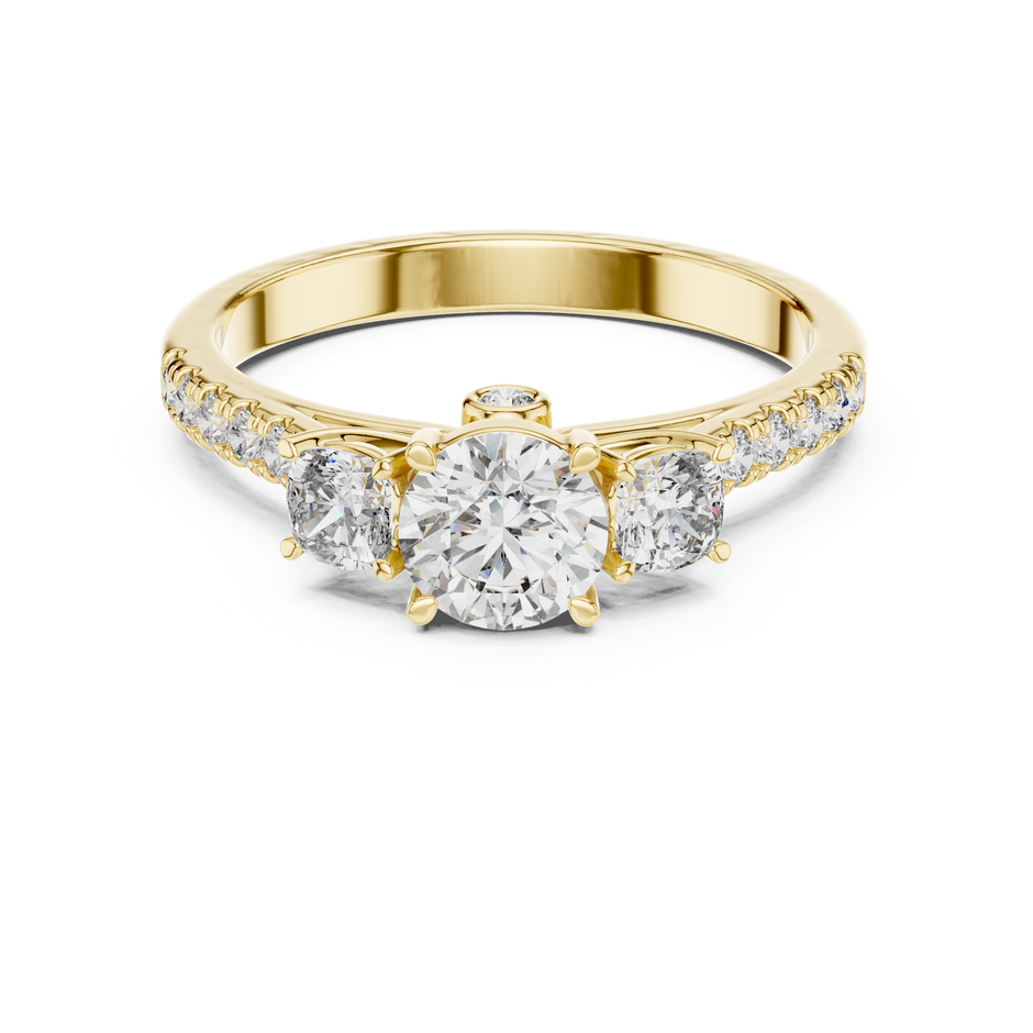 Three-Stone Round Cut Lab Grown Diamond Engagement Ring with Pavé Band