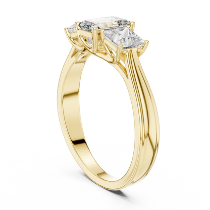 Centre Emerald with two side Princess Cut Lab Grown Diamond Three-Stone Engagement Ring