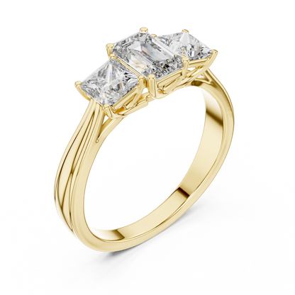 Centre Emerald with two side Princess Cut Lab Grown Diamond Three-Stone Engagement Ring
