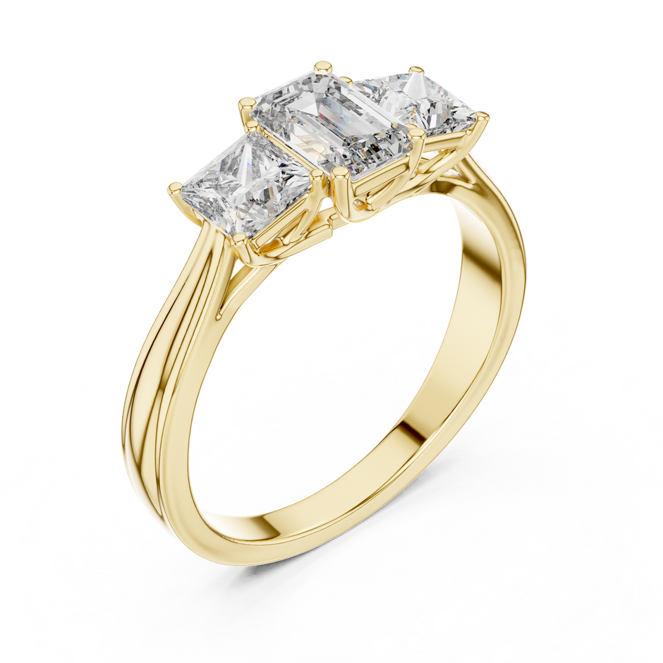 Centre Emerald with two side Princess Cut Lab Grown Diamond Three-Stone Engagement Ring