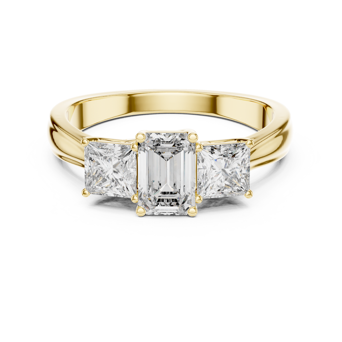 Centre Emerald with two side Princess Cut Lab Grown Diamond Three-Stone Engagement Ring