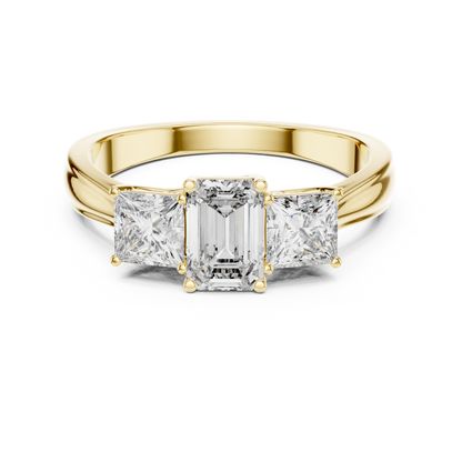 Centre Emerald with two side Princess Cut Lab Grown Diamond Three-Stone Engagement Ring