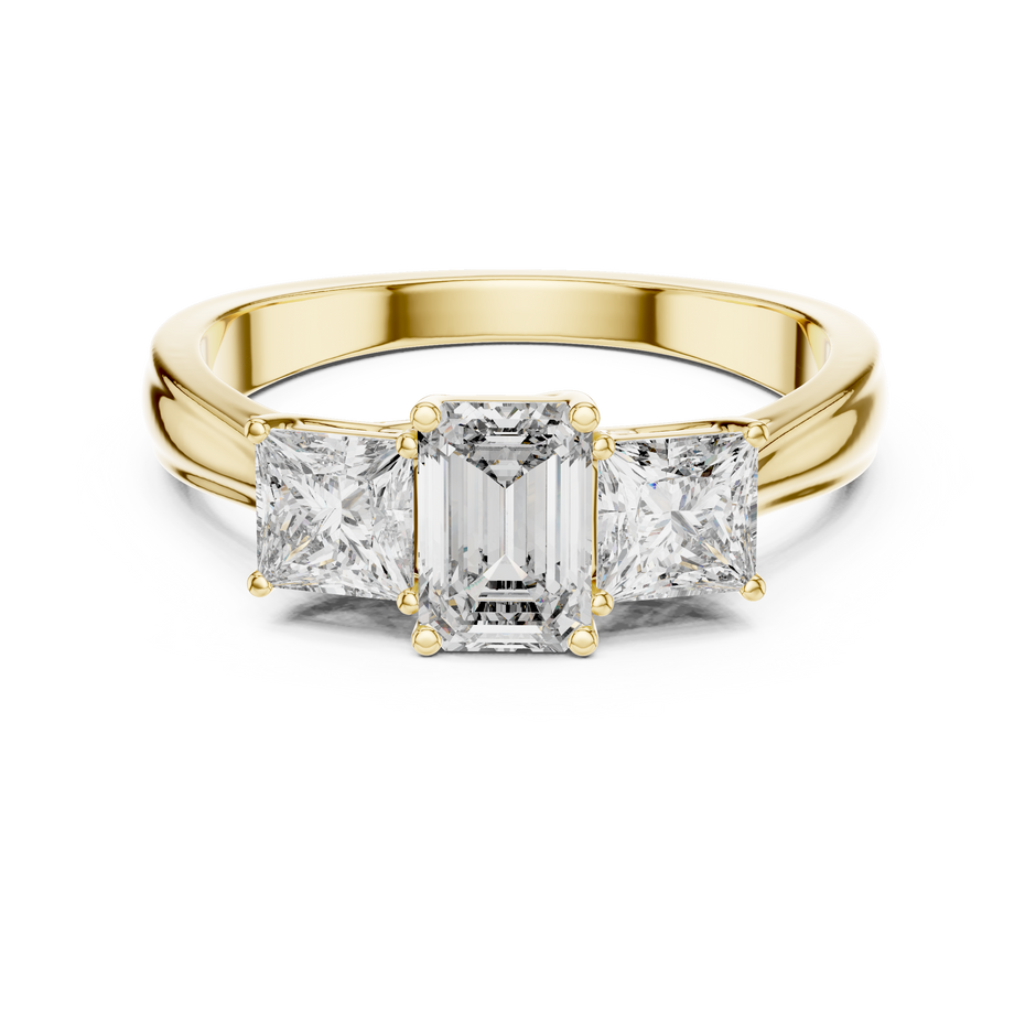 Centre Emerald with two side Princess Cut Lab Grown Diamond Three-Stone Engagement Ring