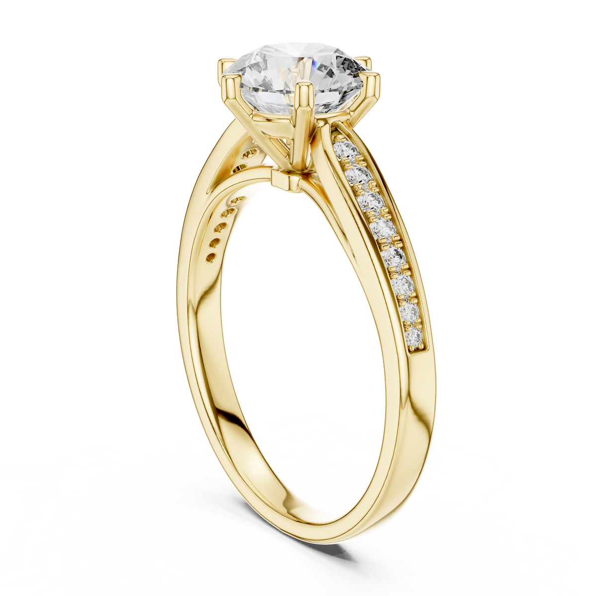 Channel-Set 1ct Round Cut Lab Grown Diamond Engagement Ring with Six-Prong