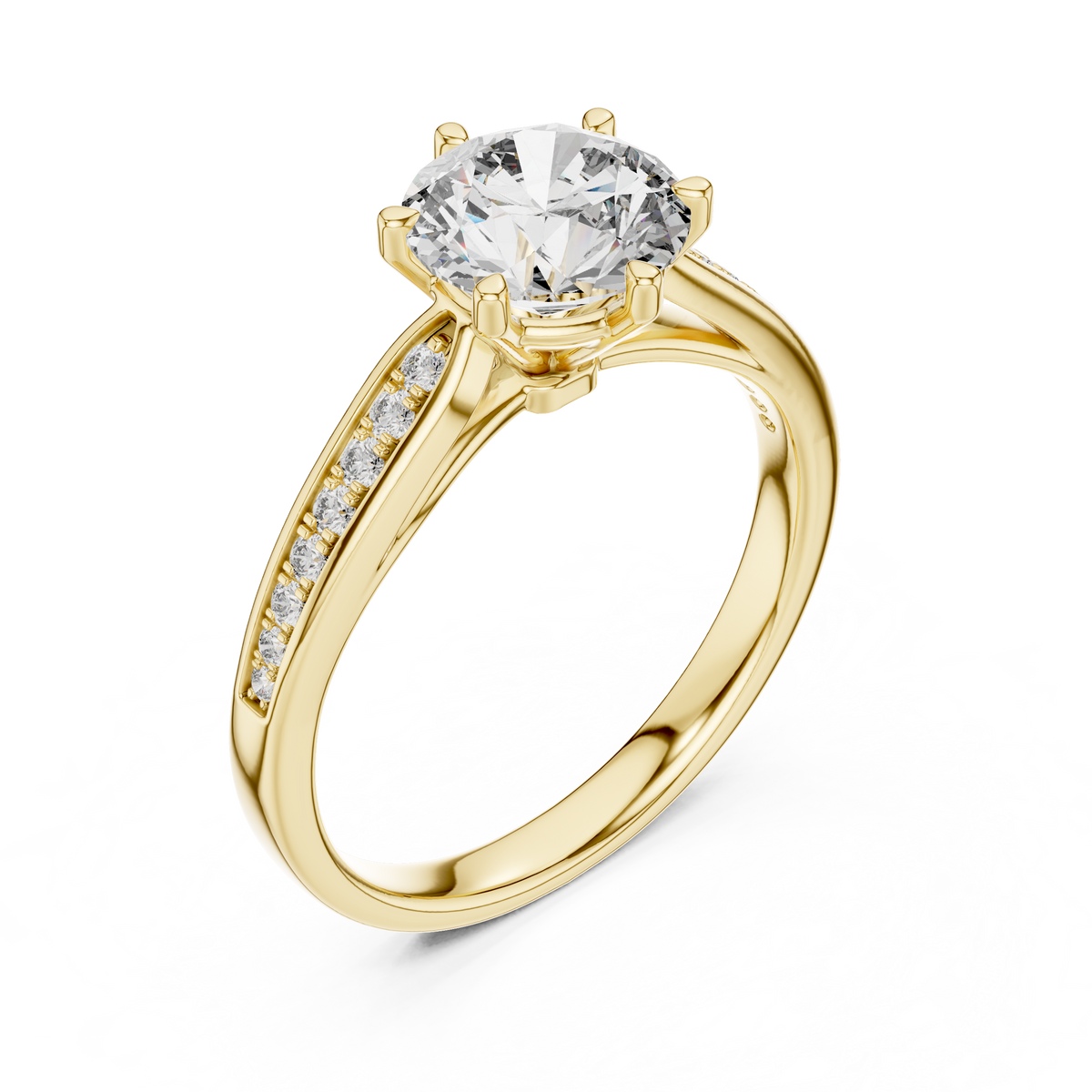 Channel-Set 1ct Round Cut Lab Grown Diamond Engagement Ring with Six-Prong