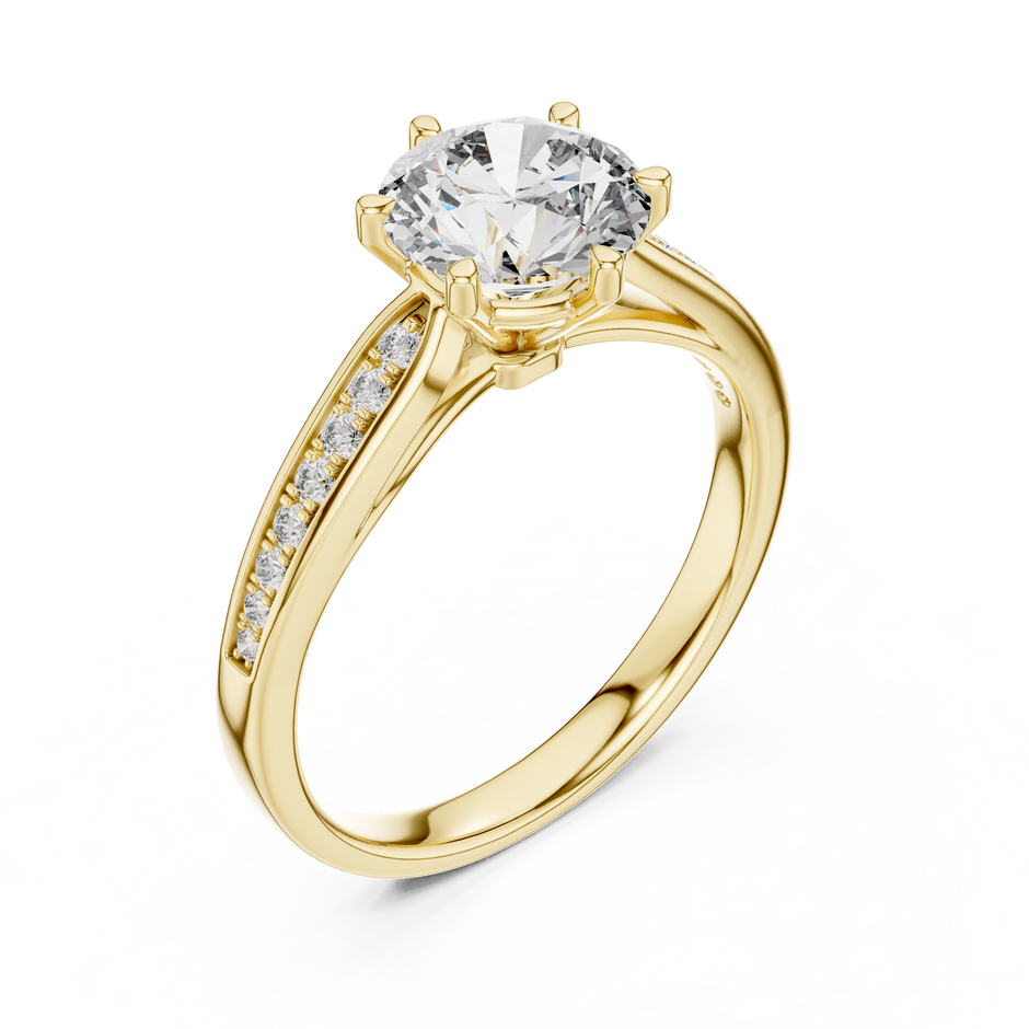 Channel-Set 1ct Round Cut Lab Grown Diamond Engagement Ring with Six-Prong