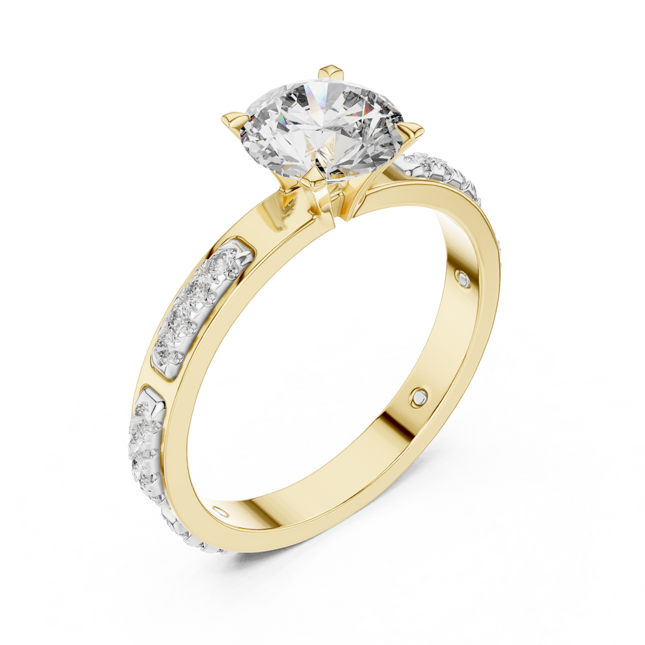 1ct Round Brilliant Lab Grown Diamond Engagement Ring with Diamond-Studded Pattern Band
