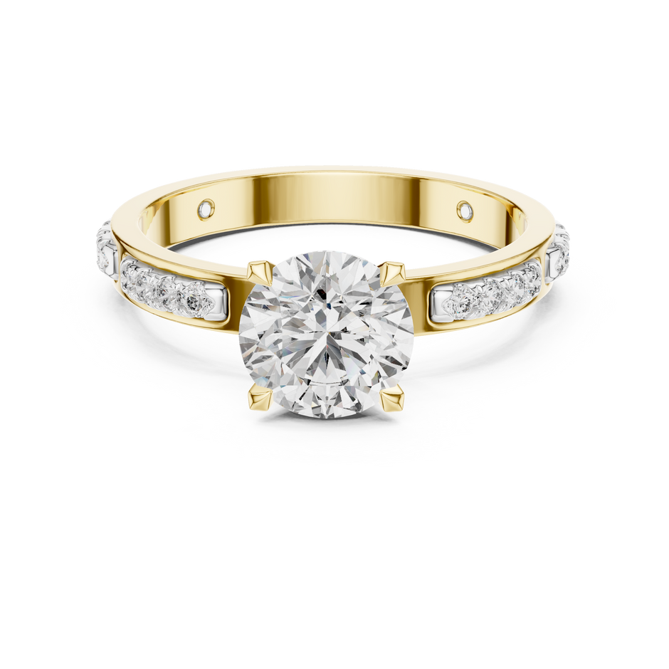 1ct Round Brilliant Lab Grown Diamond Engagement Ring with Diamond-Studded Pattern Band