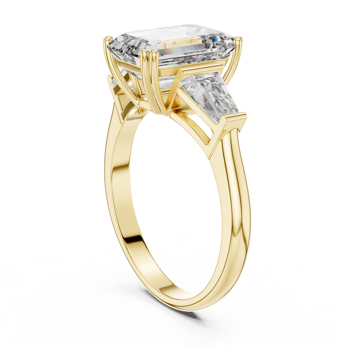 2.5ct Emerald Cut Center with Tapered Baguette Side Stones Lab Grown Diamond Three-Stone Engagement Ring