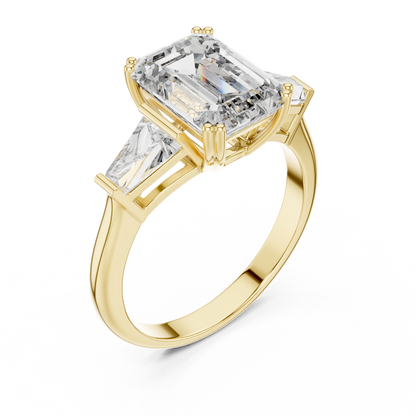 2.5ct Emerald Cut Center with Tapered Baguette Side Stones Lab Grown Diamond Three-Stone Engagement Ring