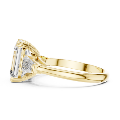 2.5ct Emerald Cut Center with Tapered Baguette Side Stones Lab Grown Diamond Three-Stone Engagement Ring