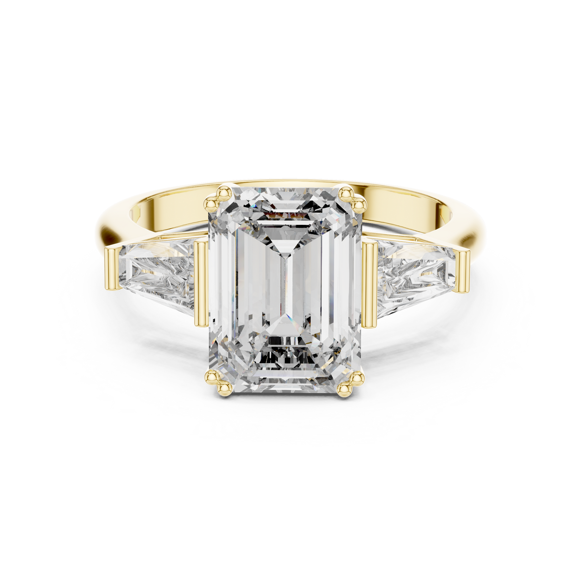 2.5ct Emerald Cut Center with Tapered Baguette Side Stones Lab Grown Diamond Three-Stone Engagement Ring