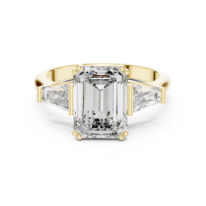 2.5ct Emerald Cut Center with Tapered Baguette Side Stones Lab Grown Diamond Three-Stone Engagement Ring