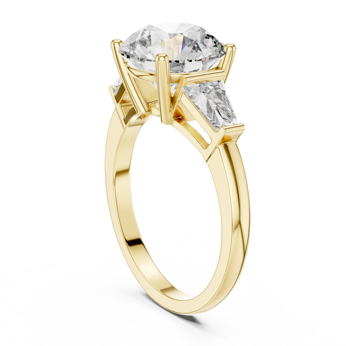 3ct Round Cut Center with Tapered Baguette Side Stones Lab Grown Diamond Three-Stone Engagement Ring