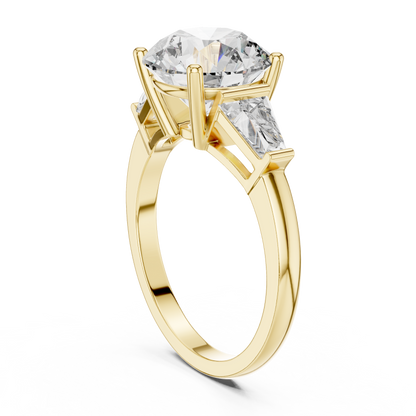 3ct Round Cut Center with Tapered Baguette Side Stones Lab Grown Diamond Three-Stone Engagement Ring
