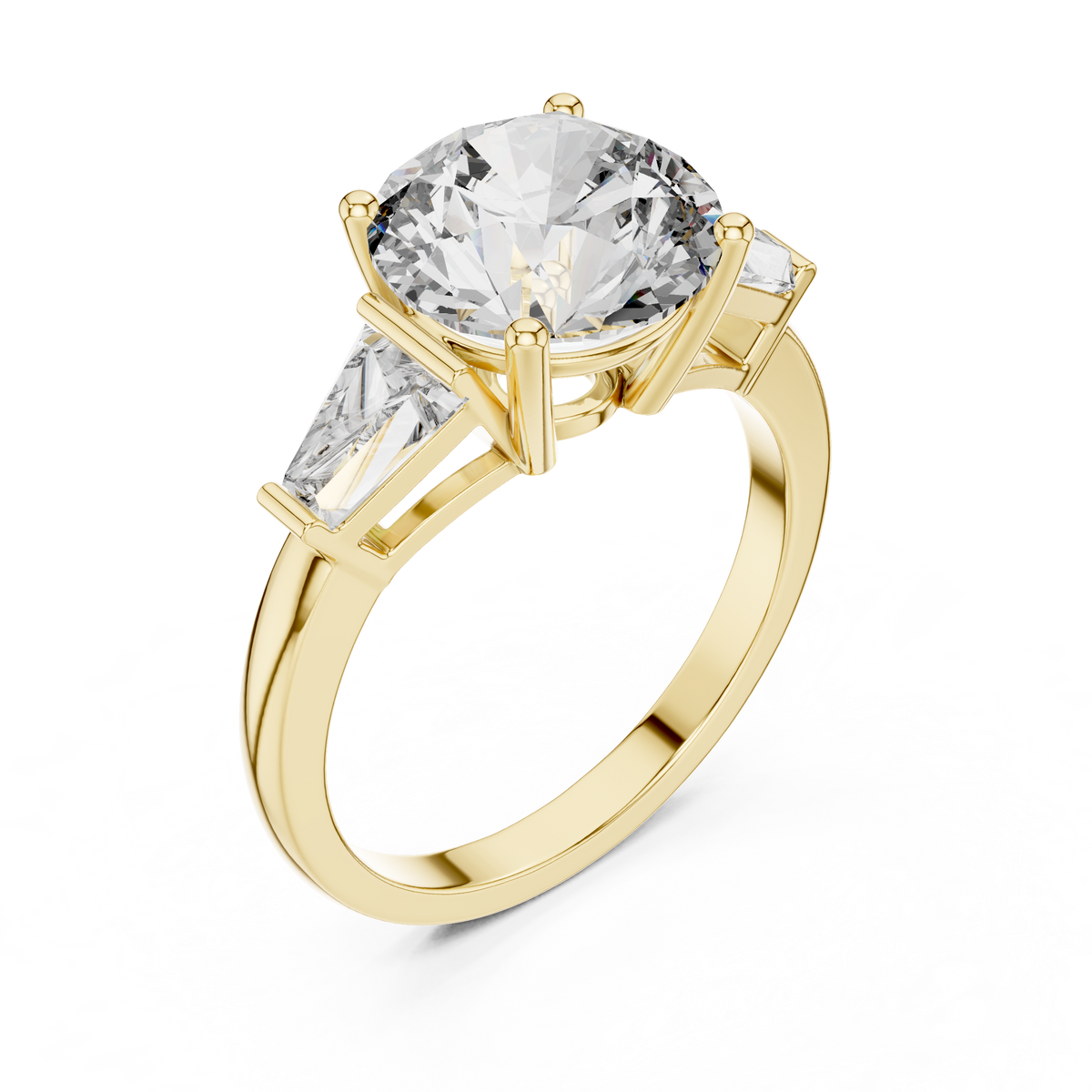 3ct Round Cut Center with Tapered Baguette Side Stones Lab Grown Diamond Three-Stone Engagement Ring