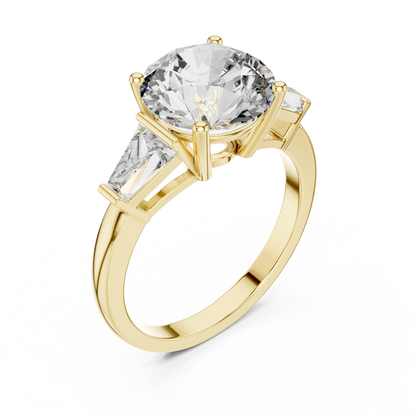 3ct Round Cut Center with Tapered Baguette Side Stones Lab Grown Diamond Three-Stone Engagement Ring