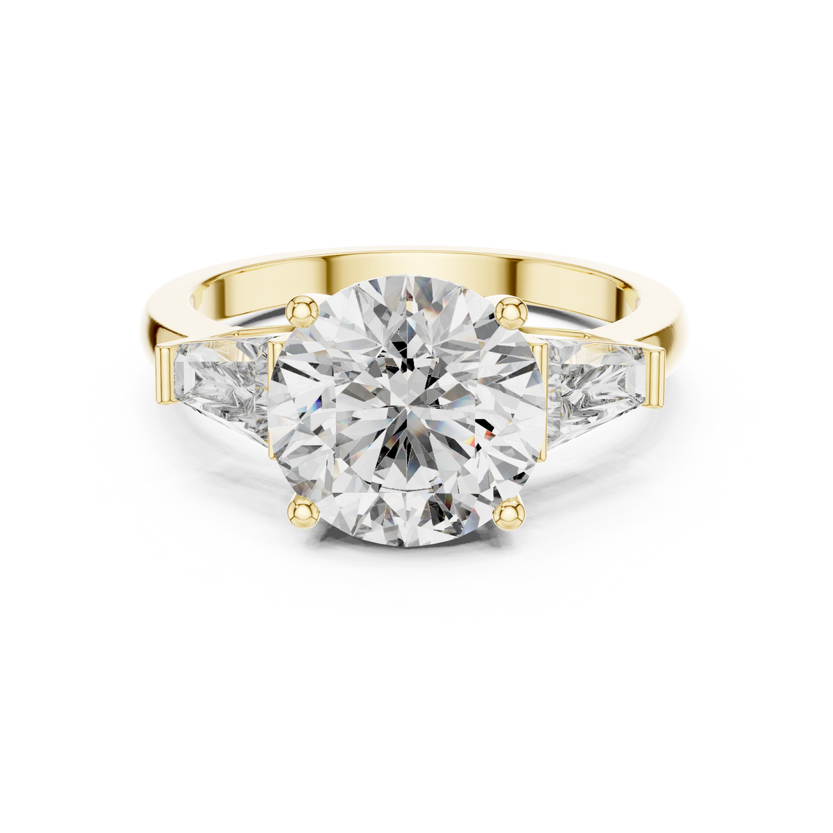 3ct Round Cut Center with Tapered Baguette Side Stones Lab Grown Diamond Three-Stone Engagement Ring