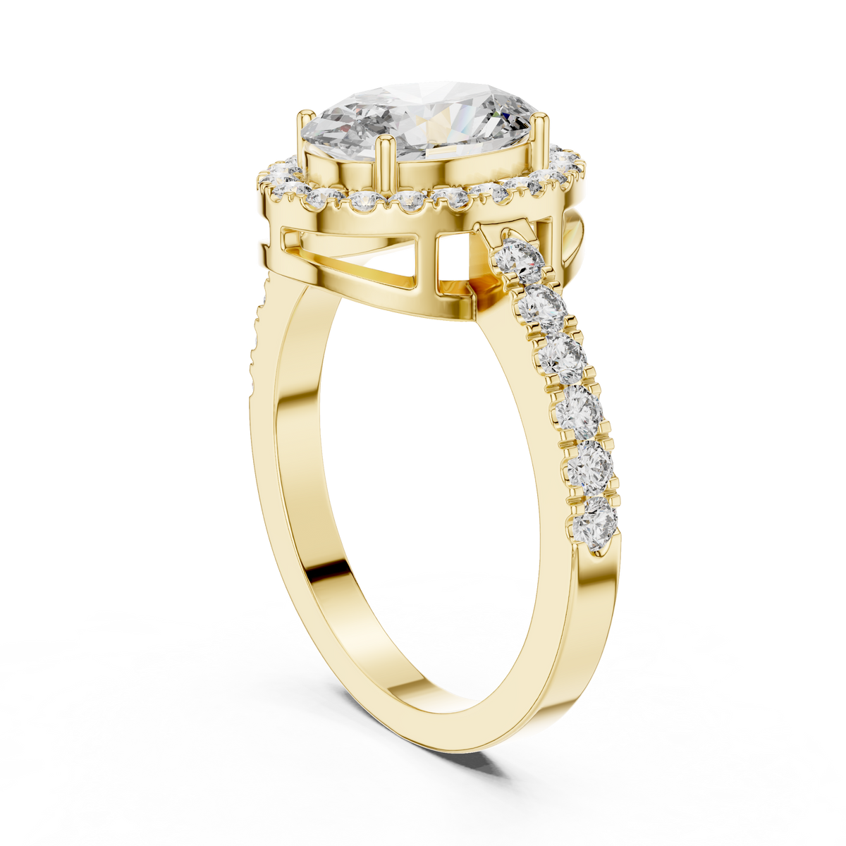 1ct Oval Cut Lab Grown Diamond Halo Engagement Ring with Pavé Band