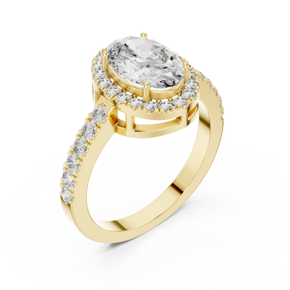 1ct Oval Cut Lab Grown Diamond Halo Engagement Ring with Pavé Band