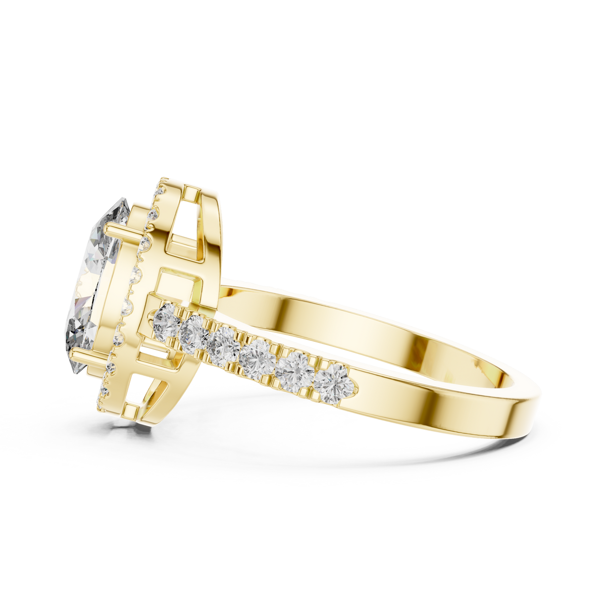 1ct Oval Cut Lab Grown Diamond Halo Engagement Ring with Pavé Band