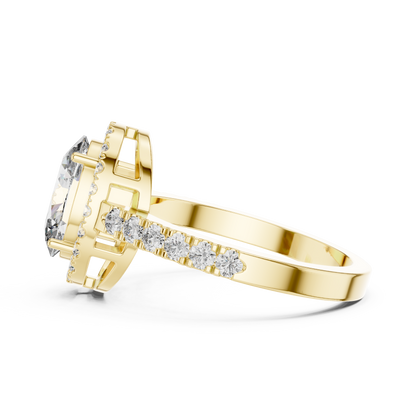 1ct Oval Cut Lab Grown Diamond Halo Engagement Ring with Pavé Band