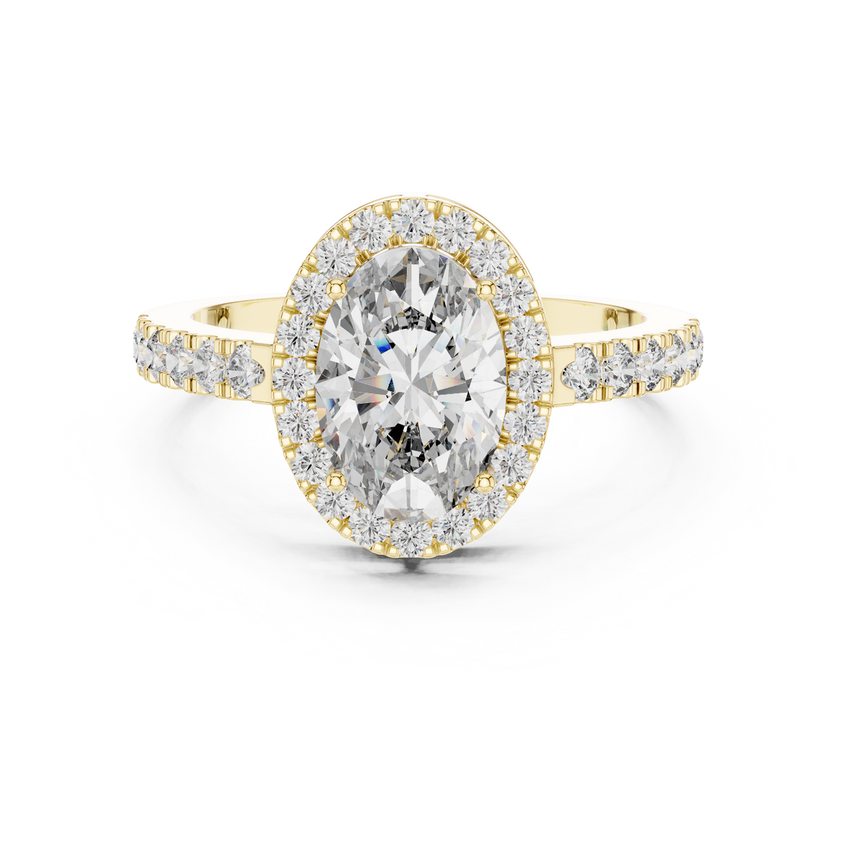 1ct Oval Cut Lab Grown Diamond Halo Engagement Ring with Pavé Band