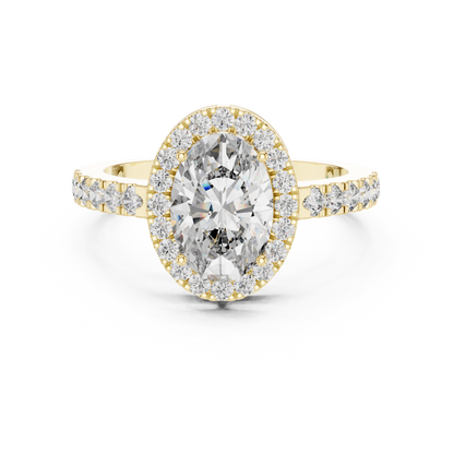 1ct Oval Cut Lab Grown Diamond Halo Engagement Ring with Pavé Band