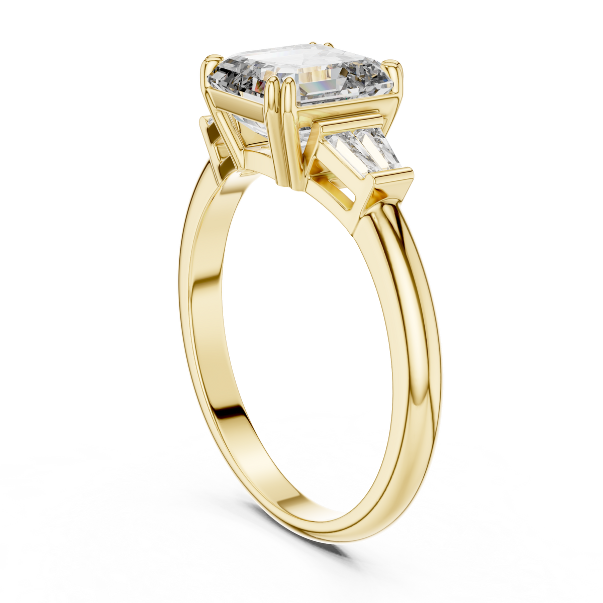 2ct Asscher Cut Center with Tapered Baguette Side Stones Lab Grown Diamond Three-Stone Engagement Ring