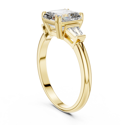 2ct Asscher Cut Center with Tapered Baguette Side Stones Lab Grown Diamond Three-Stone Engagement Ring