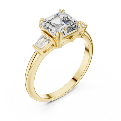 2ct Asscher Cut Center with Tapered Baguette Side Stones Lab Grown Diamond Three-Stone Engagement Ring