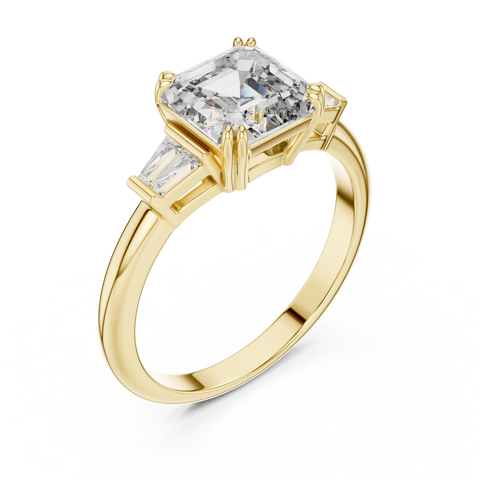 2ct Asscher Cut Center with Tapered Baguette Side Stones Lab Grown Diamond Three-Stone Engagement Ring