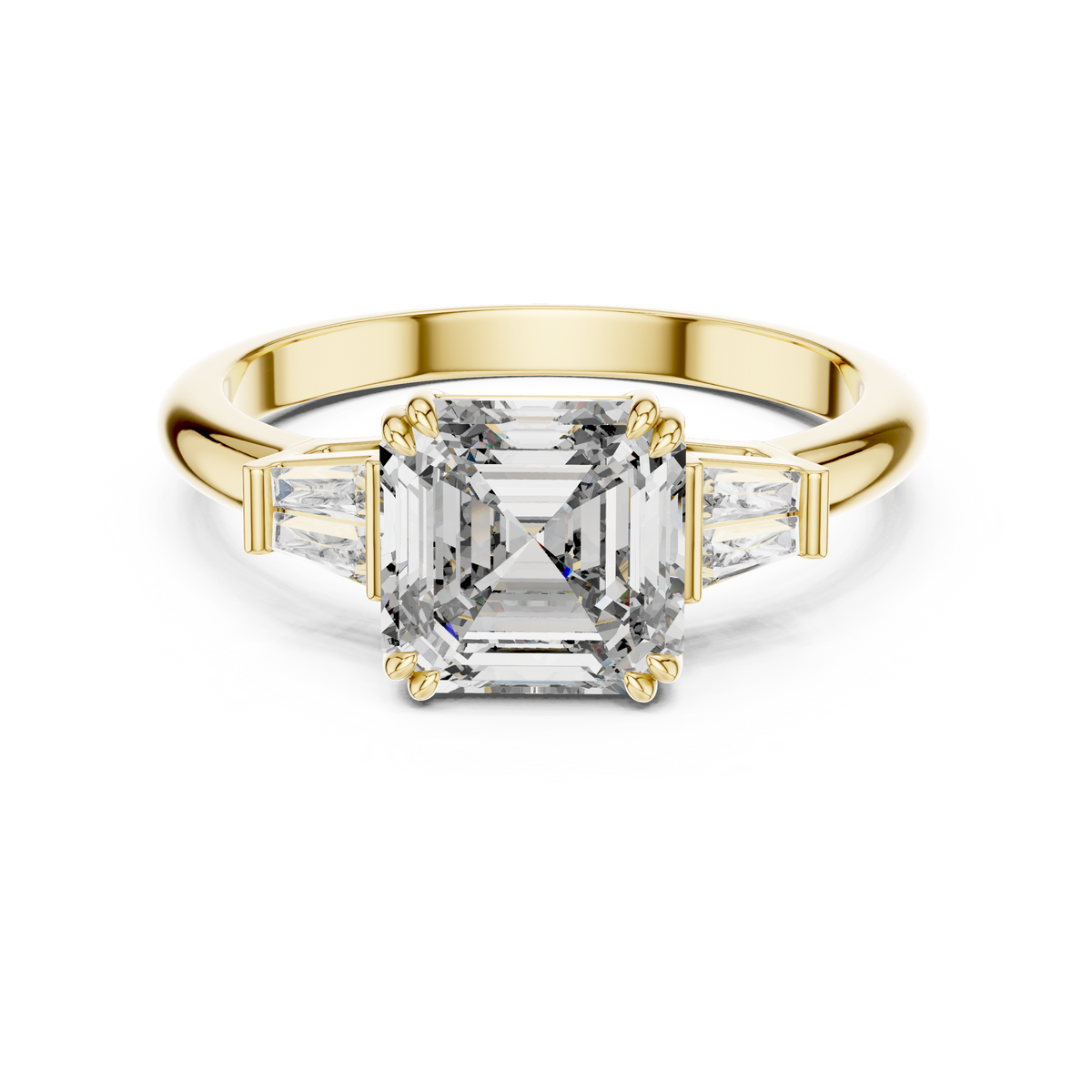2ct Asscher Cut Center with Tapered Baguette Side Stones Lab Grown Diamond Three-Stone Engagement Ring