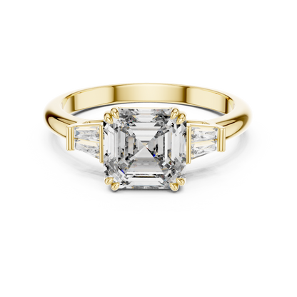 2ct Asscher Cut Center with Tapered Baguette Side Stones Lab Grown Diamond Three-Stone Engagement Ring