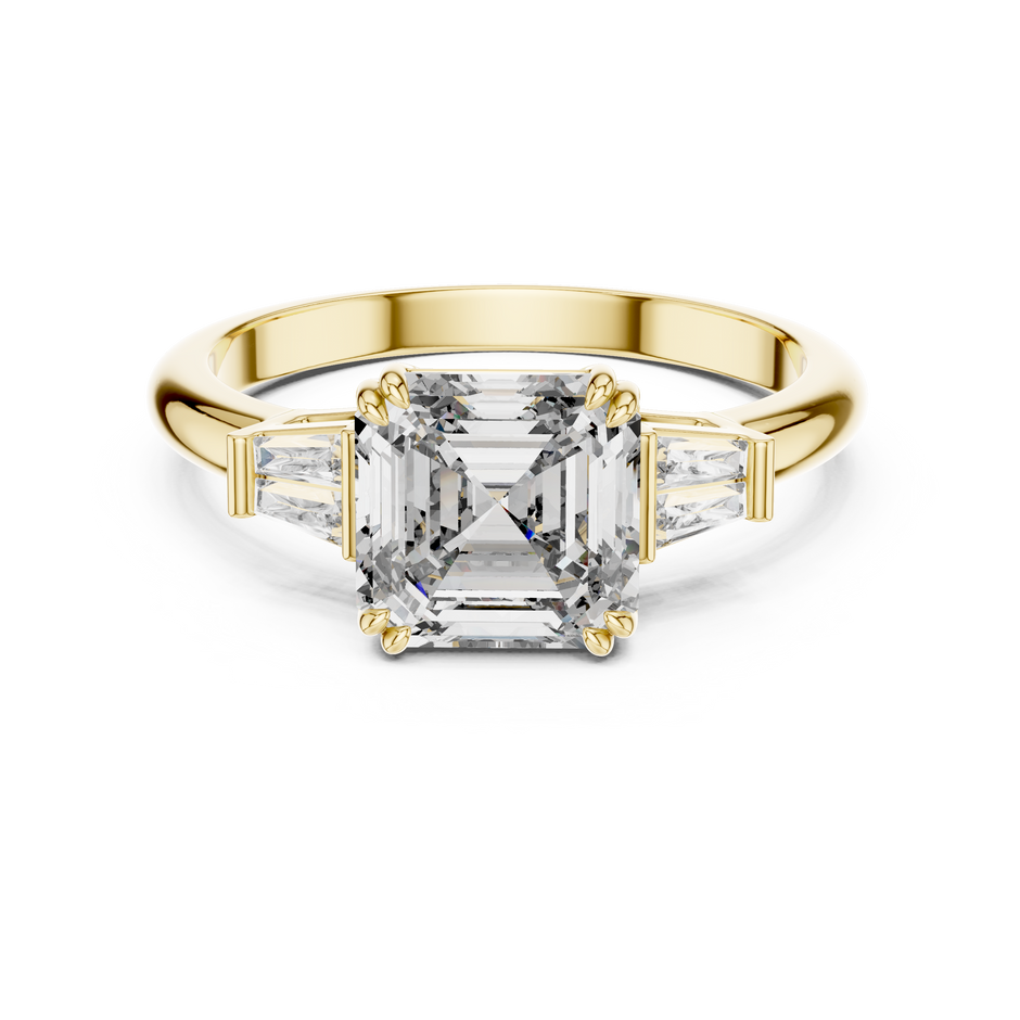 2ct Asscher Cut Center with Tapered Baguette Side Stones Lab Grown Diamond Three-Stone Engagement Ring