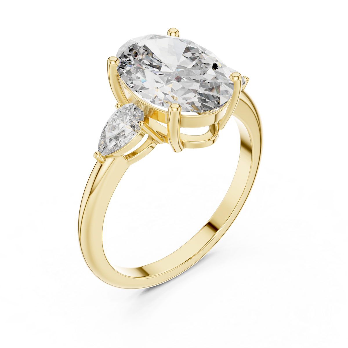 2.75ct Oval Cut Center with Pear Side Stones Lab Grown Diamond Three-Stone Engagement Ring
