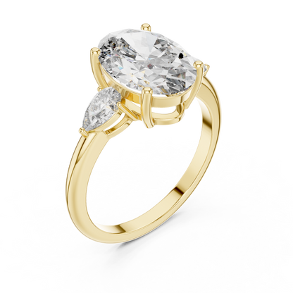 2.75ct Oval Cut Center with Pear Side Stones Lab Grown Diamond Three-Stone Engagement Ring